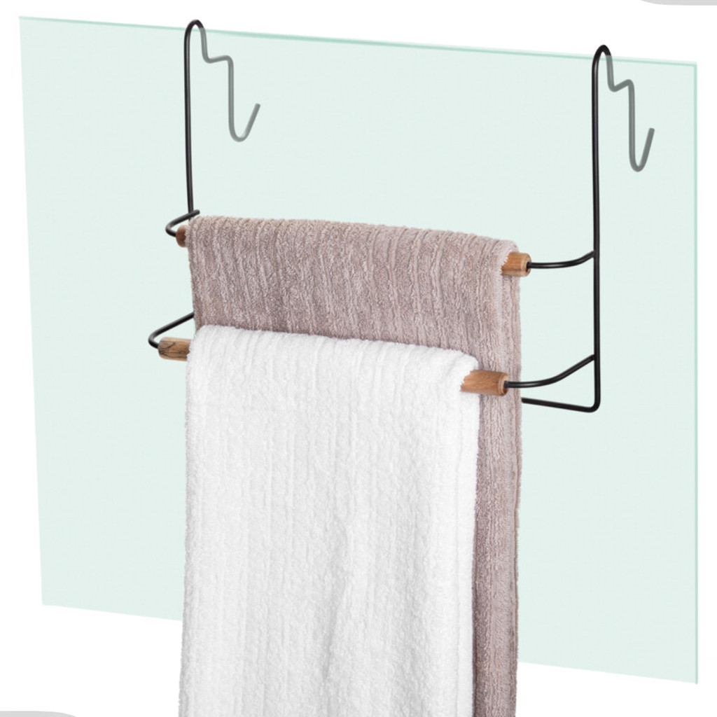 Porta Toalha Banho Toalheiro Pendurar Box Banheiro Duplo Eco Design Preto Arthi em Oferta na Shopee