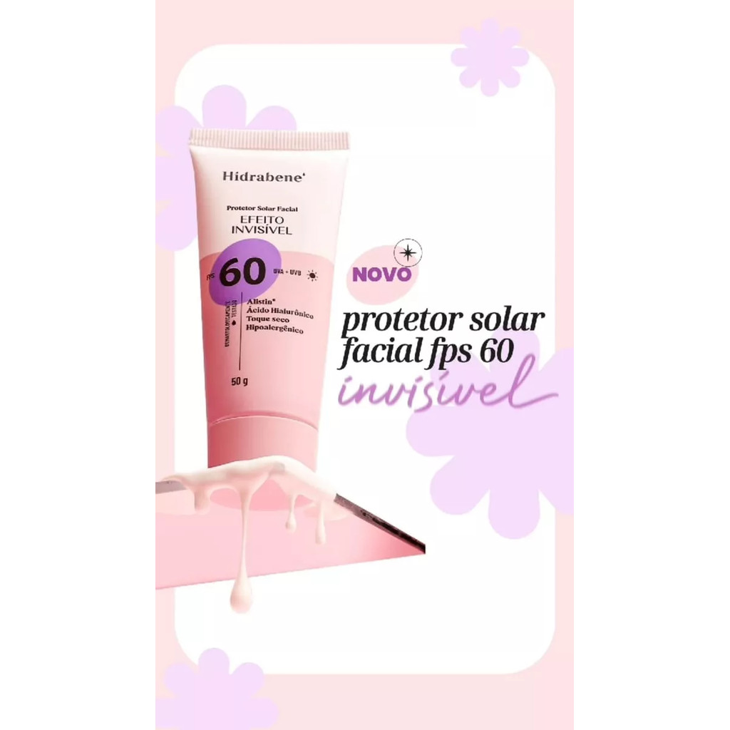 Protetor Solar Facial FPS 60 Hidrabene EFEITO INVISÍVEL 50g