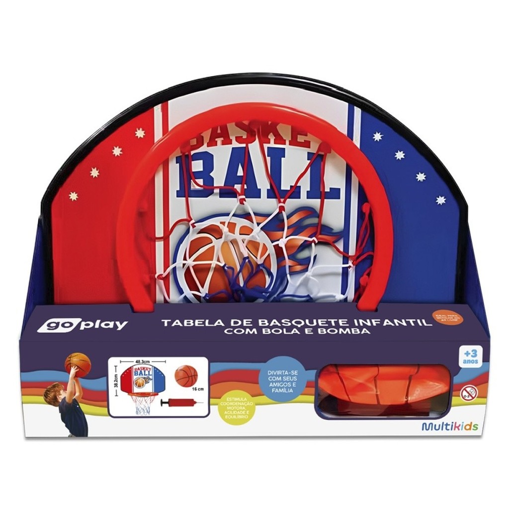 Kit Basketball Go Play com tabela, bola e bomba  Multikids