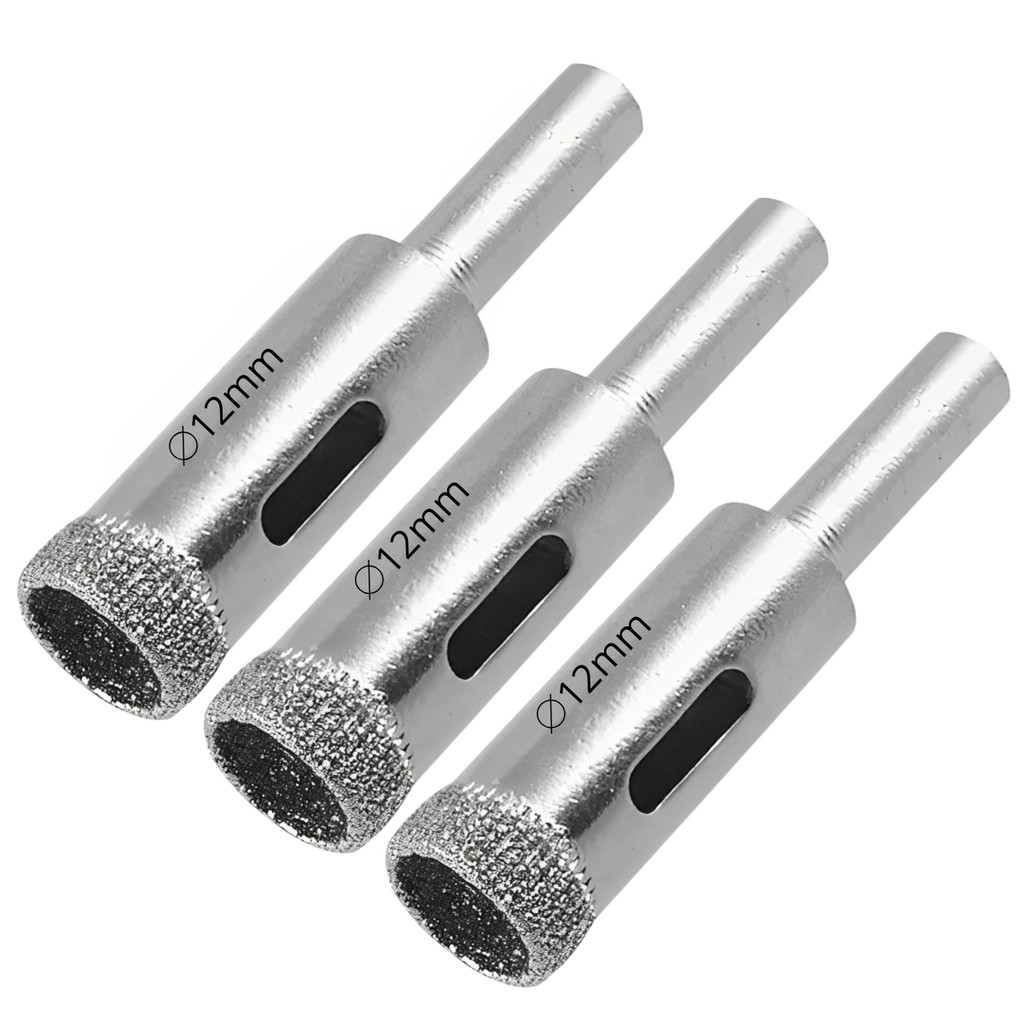 Kit 3 Serras Copo Diamantada Refrigerada 12mm Porcelanato Vidro Mármore Broca Copo Furo Preciso Cerâmica Casa