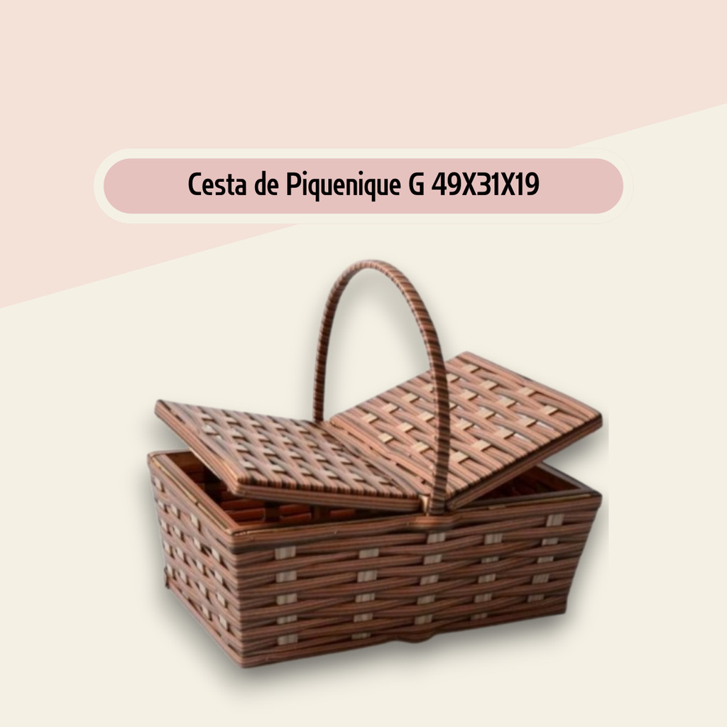 Cesta de Piquenique Fibra Sintética Grande 49x31x19 Café da Manhã Luxo Resistente (Vime Sintético) em Oferta na Shopee