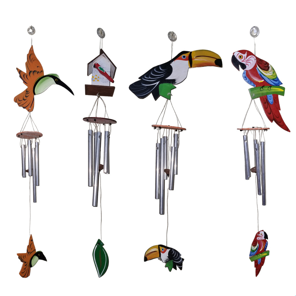 Kit 4 Sino dos Ventos Arara, Tucano, Beija-Flor, Passarinho em Oferta na Shopee