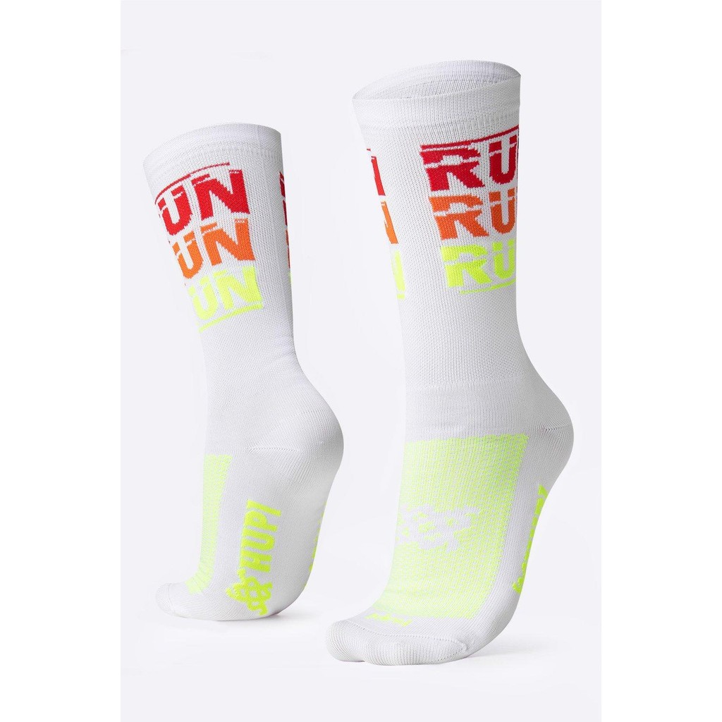 Meia HUPI para Corrida Run Run Run, Tamanho 34-38, Cor Branco
