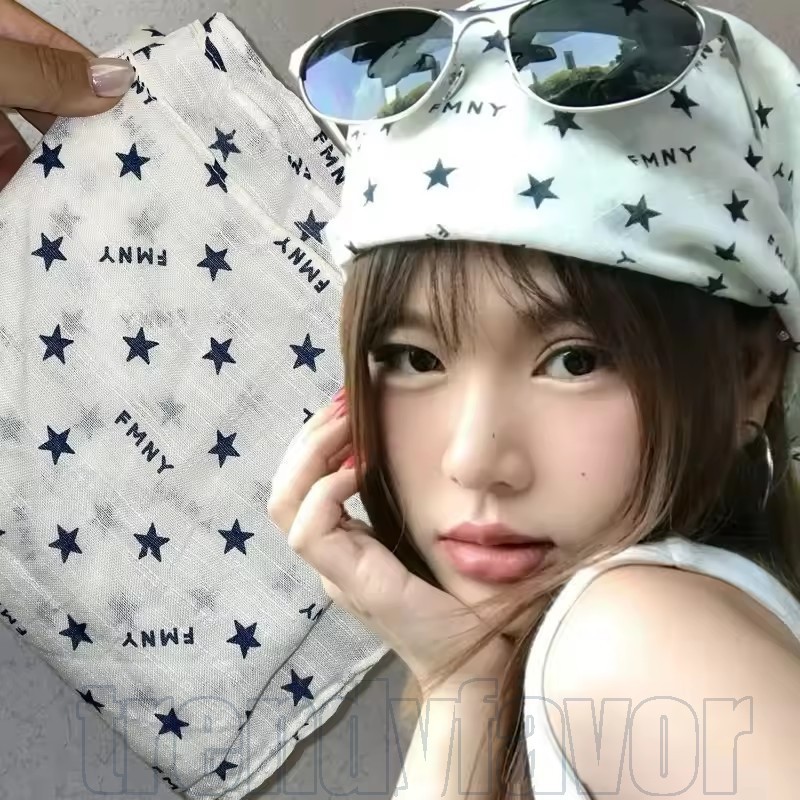 Lenço Triangular Com Estampa De Estrela Y2K-De Pescoço De Verão Da Moda Feminina Coreana-Pano De Cabeça Protetor Solar R