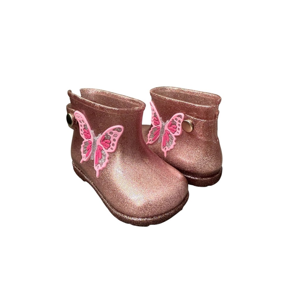 Galocha Infantil Menina Confortavel Antiderrapante com e sem enfeites glitter borboleta rosa