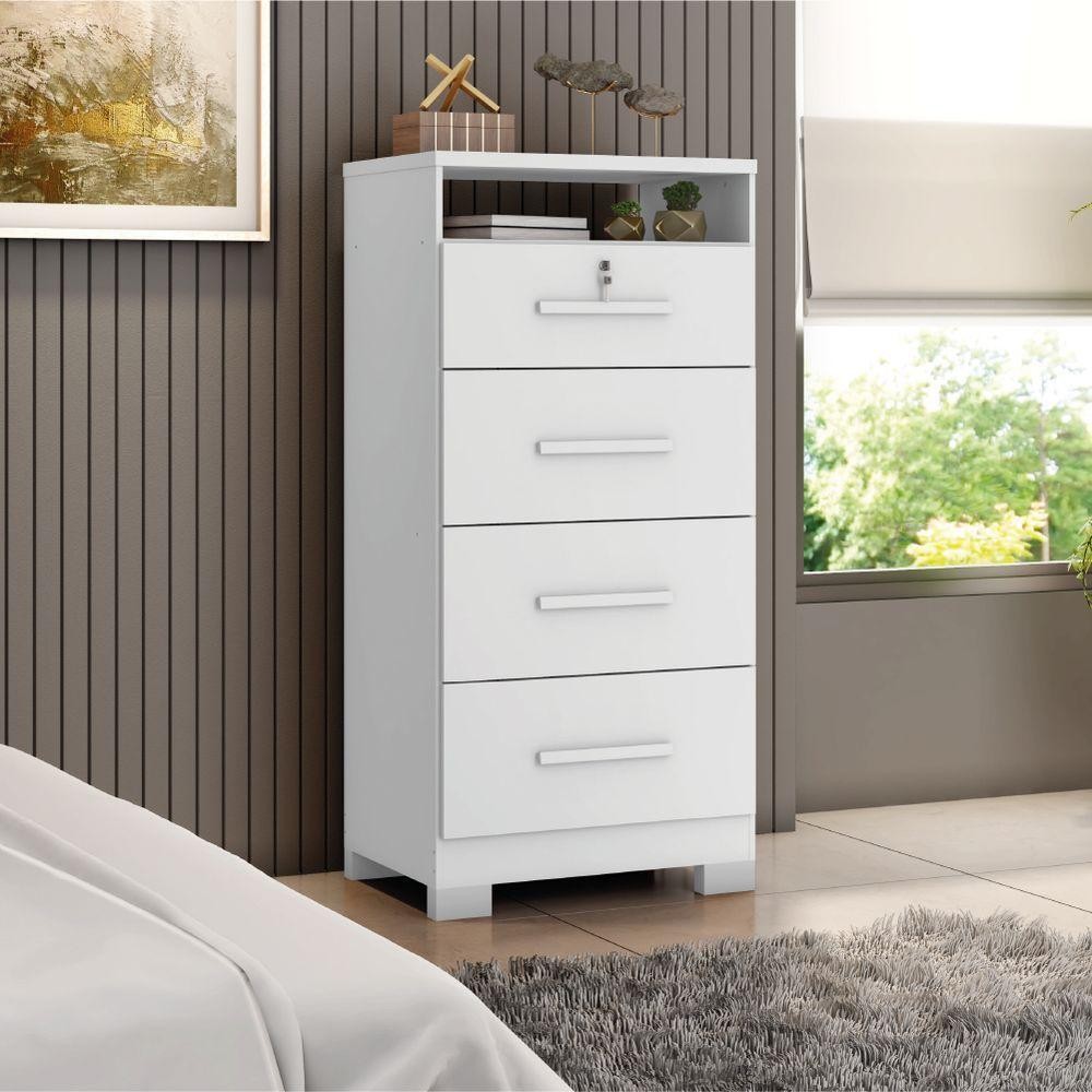 Cômoda Com Chave 4 Gavetas Primordial Max Zanzini Branco em Oferta na Shopee