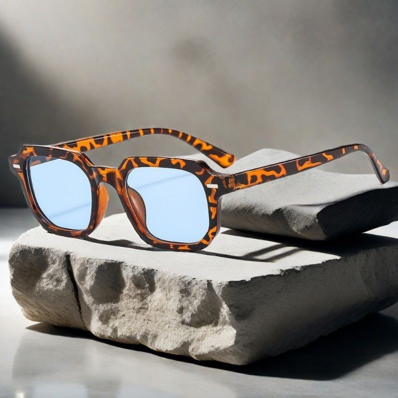 Óculos De Sol Vintage Tartaruga Rebite Hexágono Para Mulheres Homens 2024 Designer Moda Lente Azul Quadrados Com Dobradi