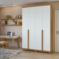 Guarda-Roupa Solteiro 100%MDF Alonzo 4 portas Com Pés Amendoa/Branco
