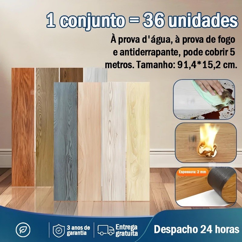 91,4x15,2cm vinílico 5㎡ Adesivo de Piso Madeira Moderno Antiderrapante Lavável