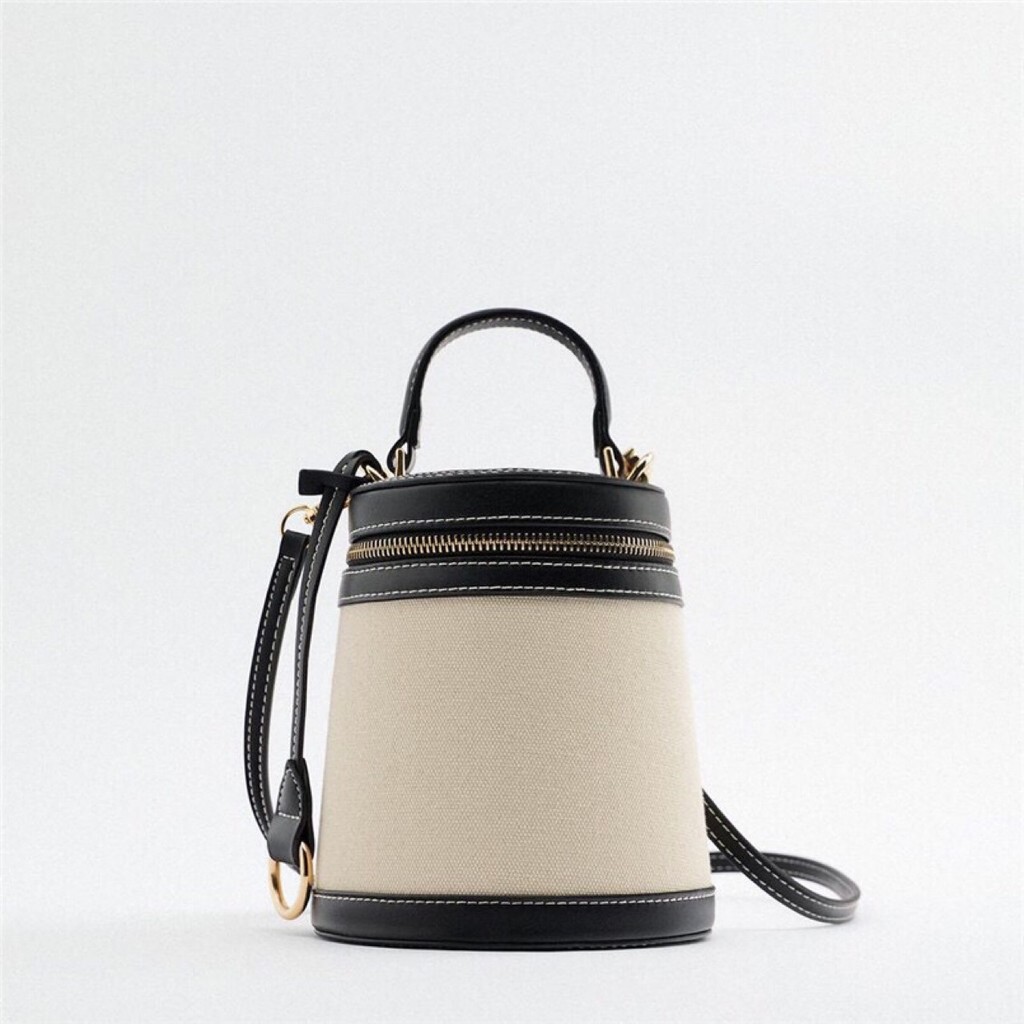 Zzara Bolsa Feminina 2025 Primavera E Verão Nova Cor Colisão Cilíndrica De Ombro Casual Crossbody Pequeno Saco Balde