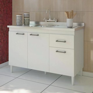 Balcão Pia Brasil Indékes 120cm Branco Organiza Cozinha Moderniza Espaço 3 Portas 1 Gaveta em Oferta na Shopee