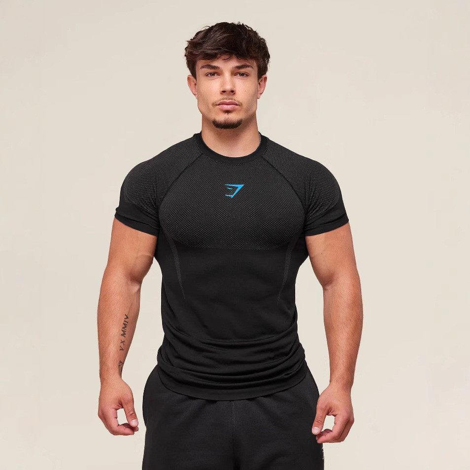 Top de Fitness masculino Casual correndo de secagem rápida respirável collants de manga curta camiseta masculina estiram