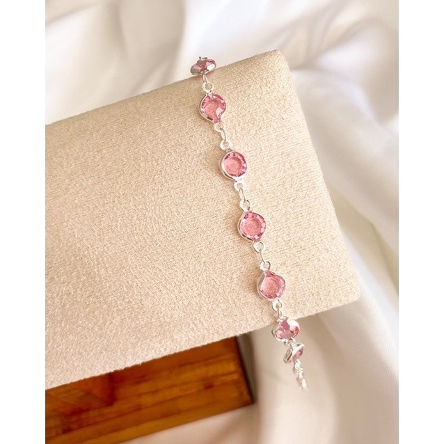 PULSEIRA Feminina inspiração TIFFANY CRISTAL PEDRINHAS CORES FOLHEADO A PRATA FEMININA