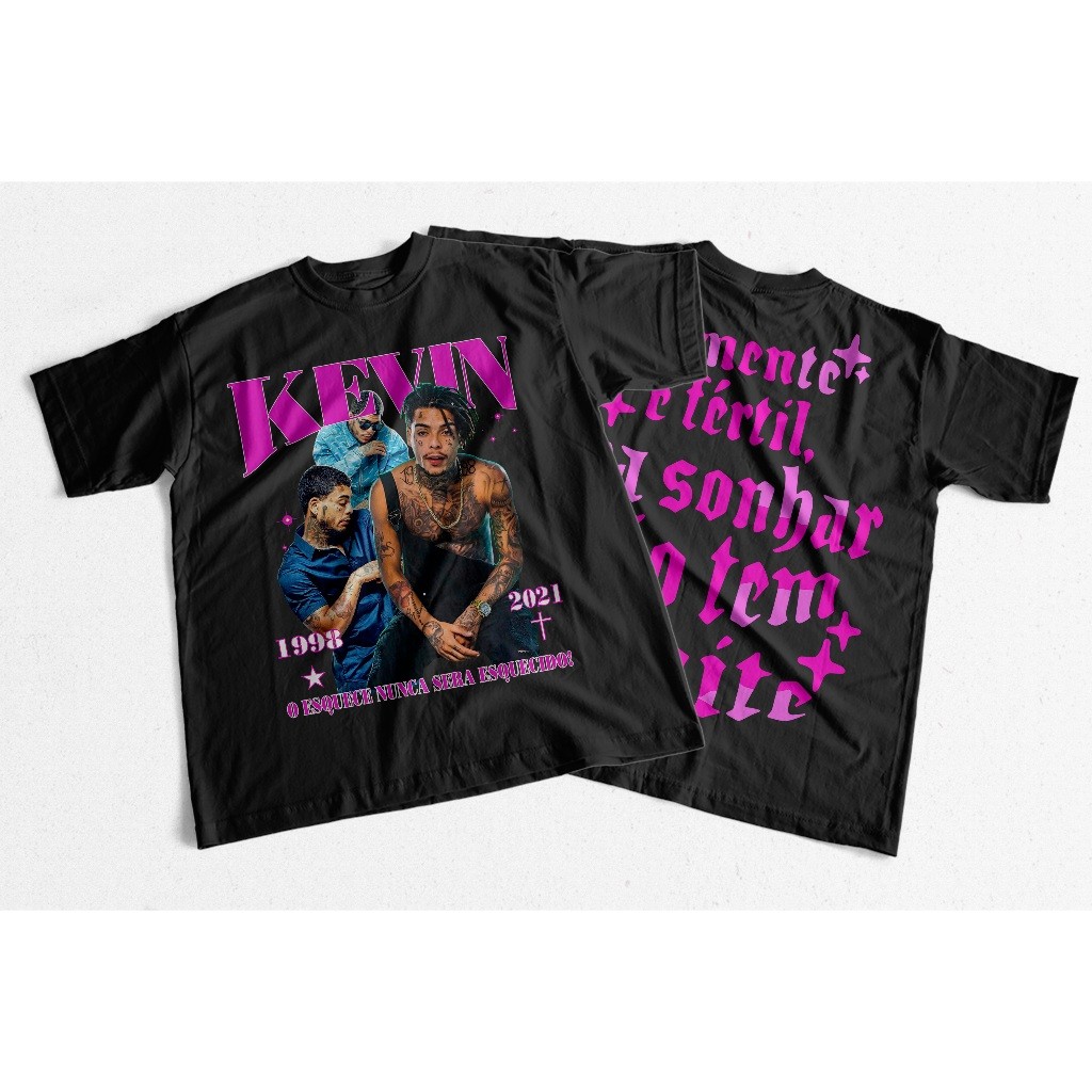 Camisa Camiseta Mc Kevin A Mente É Fértil Pra Sonhar Não Tem Limite Estampa Roxa E Estampa Rosa Mcs Idolos em DTF.