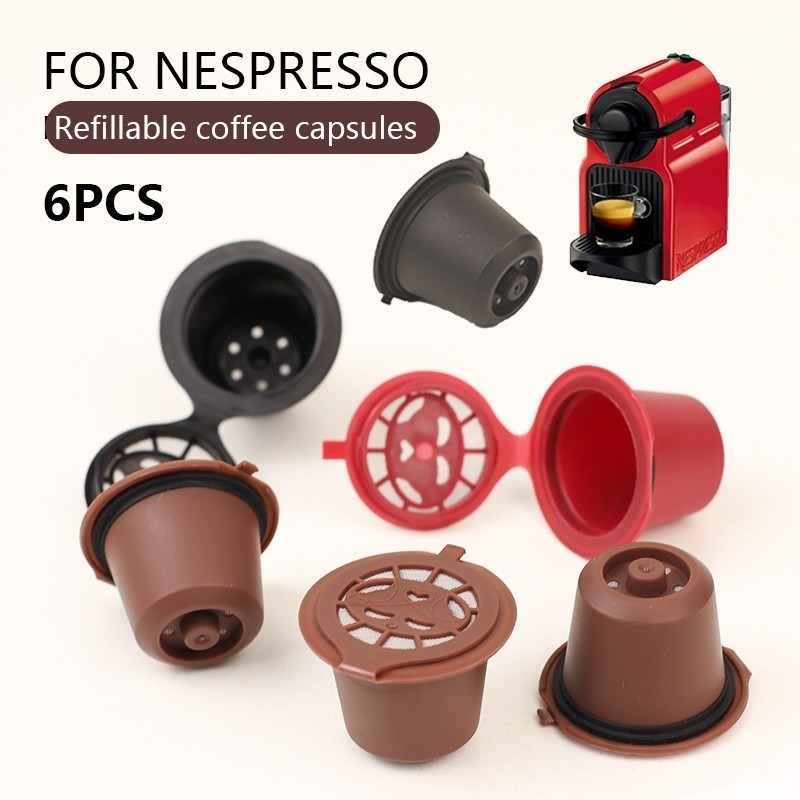 Imagem 6 Peças Recarregáveis Reutilizáveis Para Cápsula Nespresso , Máquina De Café Expresso Cápsulas Com Colher Uma Escova
