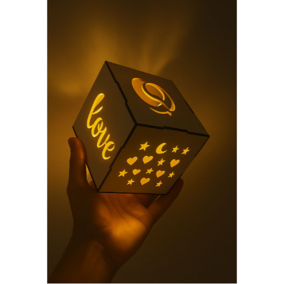 Caixa Luminária MDF Led Presente Criativo Namoro Proposta Cubo Box Lightbox Abajur Casal Namorados