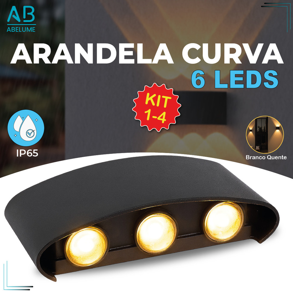 Luminária Arandela Led Meia Lua Curva 6W Parede Luz Quente 6 LEDS Estrutura Preta em Oferta na Shopee