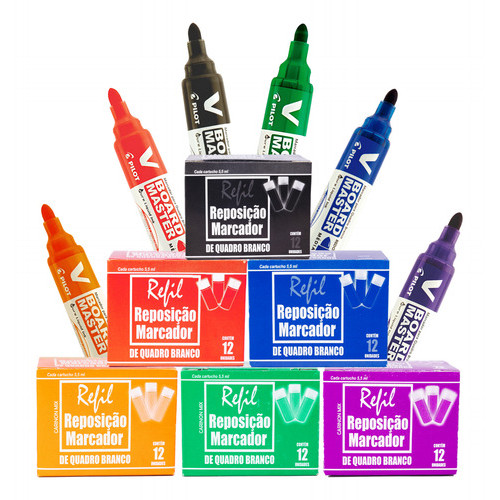 Kit 72 Recargas para marcador de lousa  E 6 Pincéis Pilot Board Master Para Quadro Branco