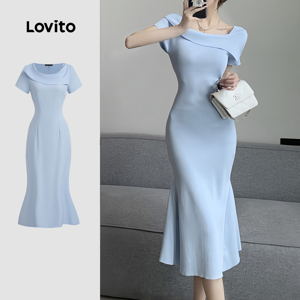Lovito Vestido Elegante Assimétrico Leve e Confortável de Primavera/verão para Mulheres L137ED771