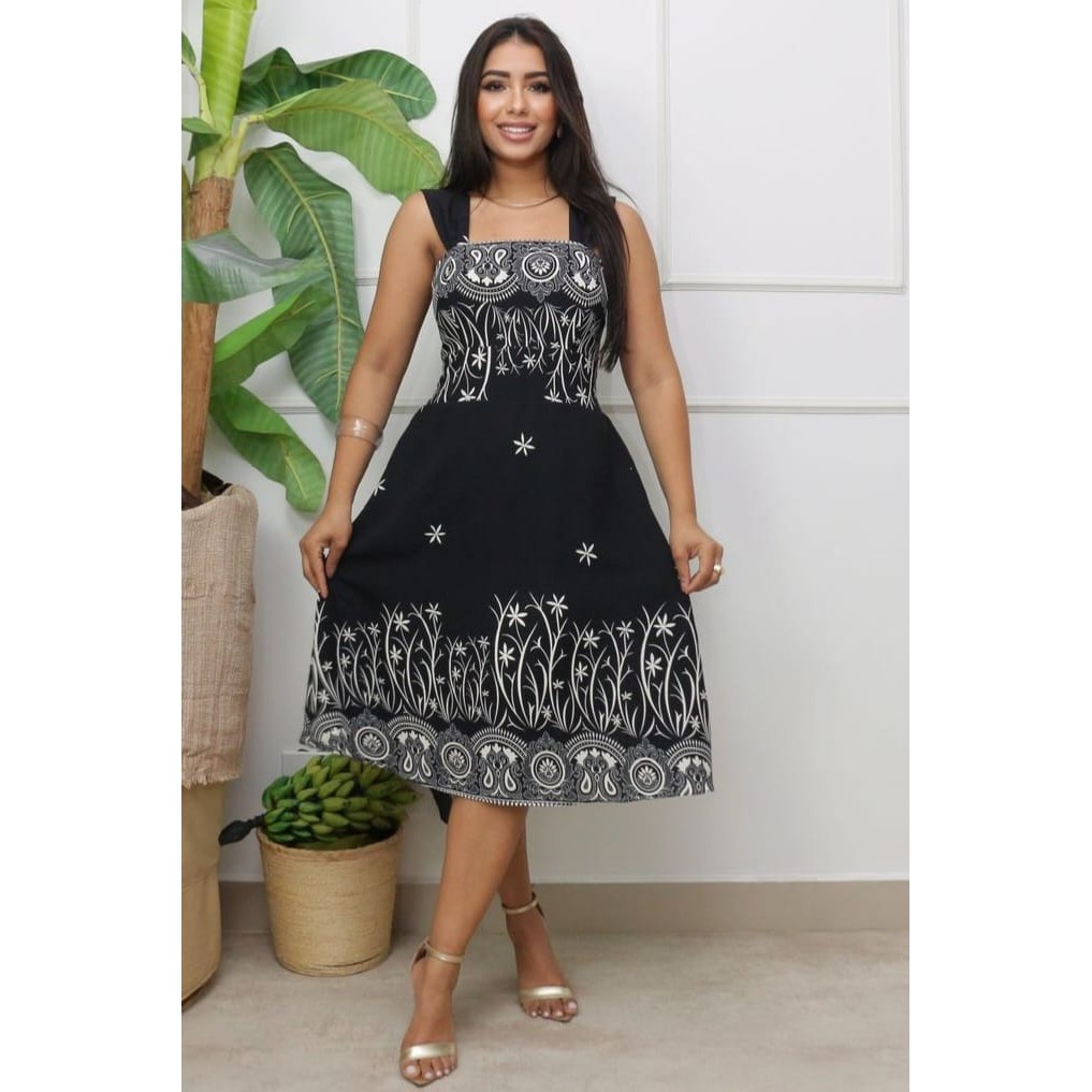 Vestido Feminino Elegante Casual Damaris Midi Barrado em Oferta na Shopee