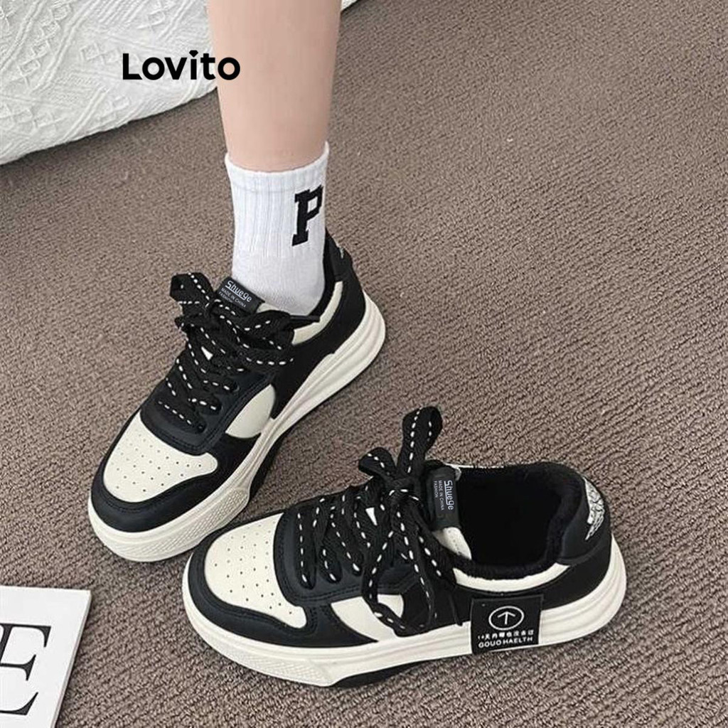 (Trendy) Lovito Casual liso Colorblock versátil sola grossa fundo macio tênis confortável para mulheres LFA67246 - Women Shoes