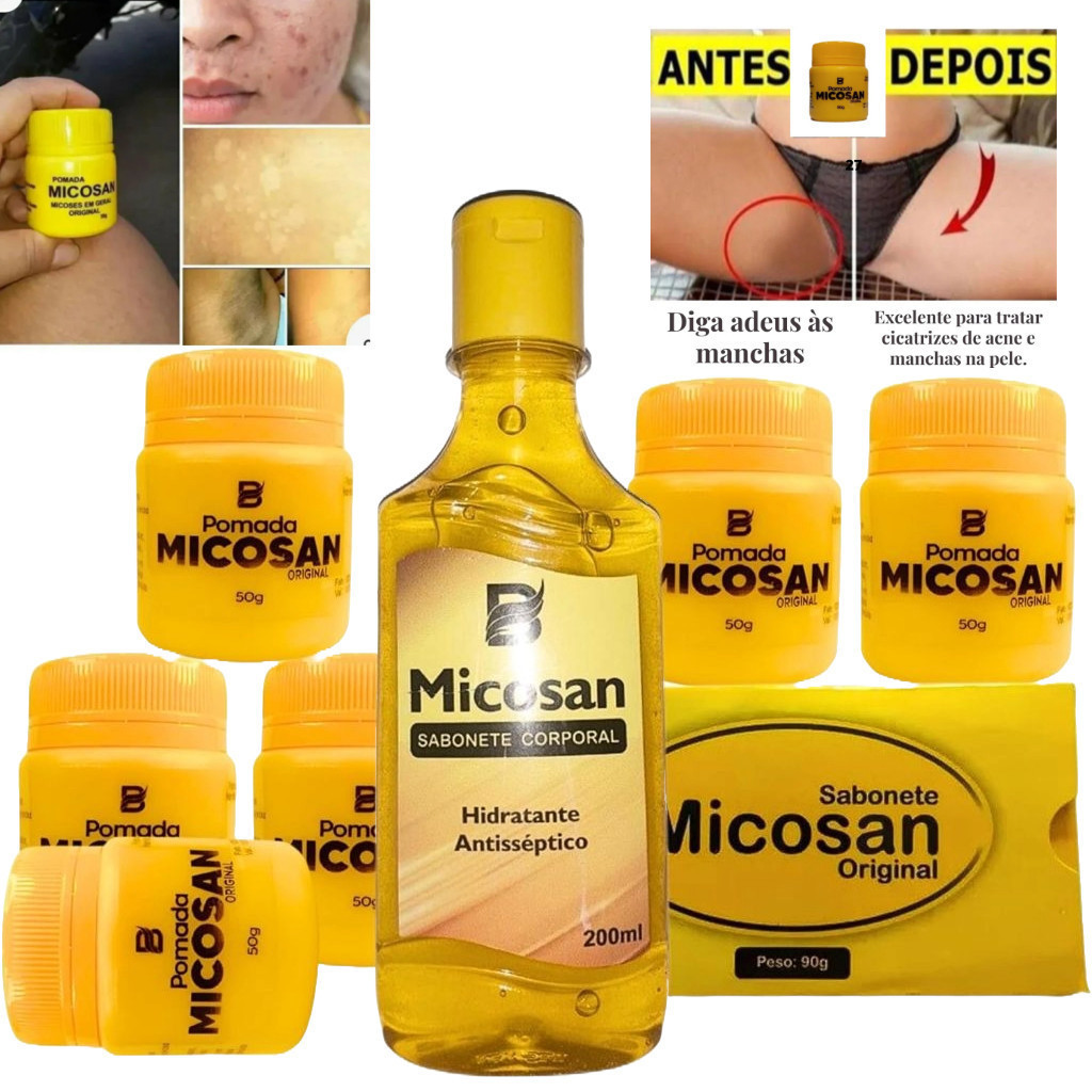 Kit Clareador Micosan 6 pomadas um sabonete líquido + sabonete em barra