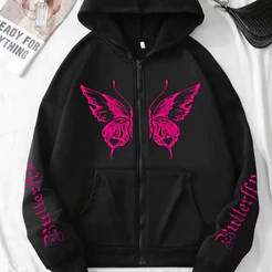 Moletom Com Ziper Borboletas Butterfly Softwear Algodão Confortavel Feminino Versatil