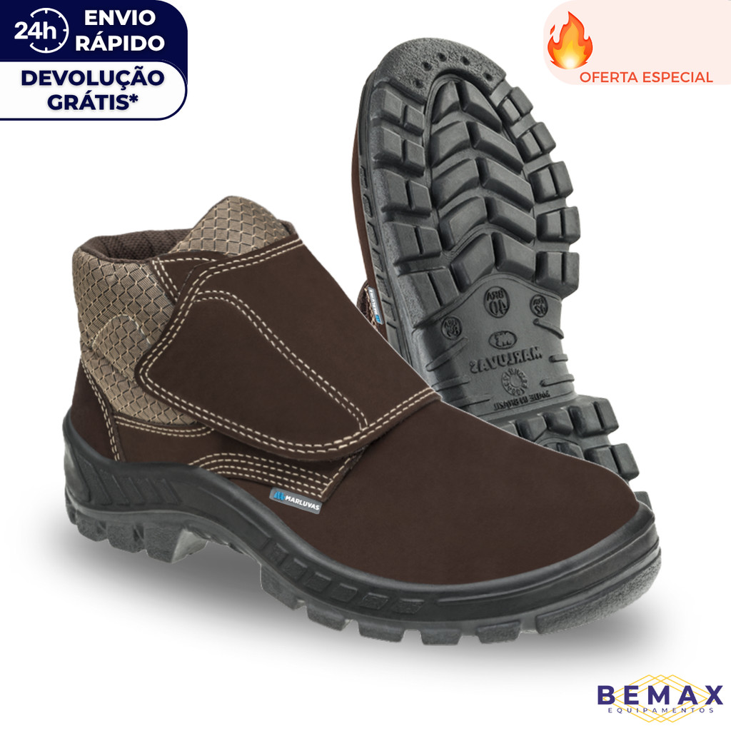 Bota Botina de Segurança Marluvas Couro Nobuck Velcro 50b26 BP EPI CA 43273 em Oferta na Shopee