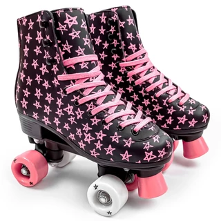Patins Infantil Quad Preto Com Estampa De Estrela Freio Dianteiro Acolchoado Menina - Dm Toys