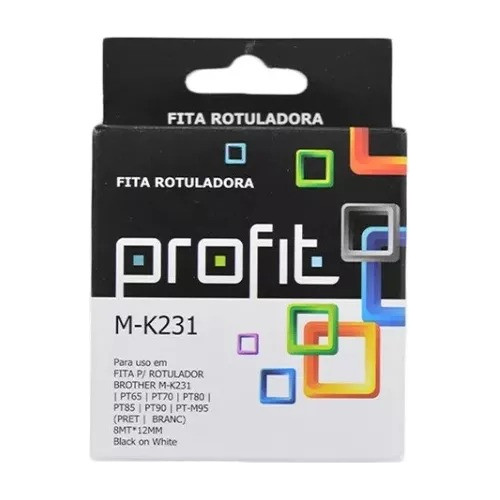 FITA PARA ROTULADOR BROTHER MK231 PT65 PT70 PT80 PT85 PT90 PTM95 (PRETO BRANC) 8MT*12MM