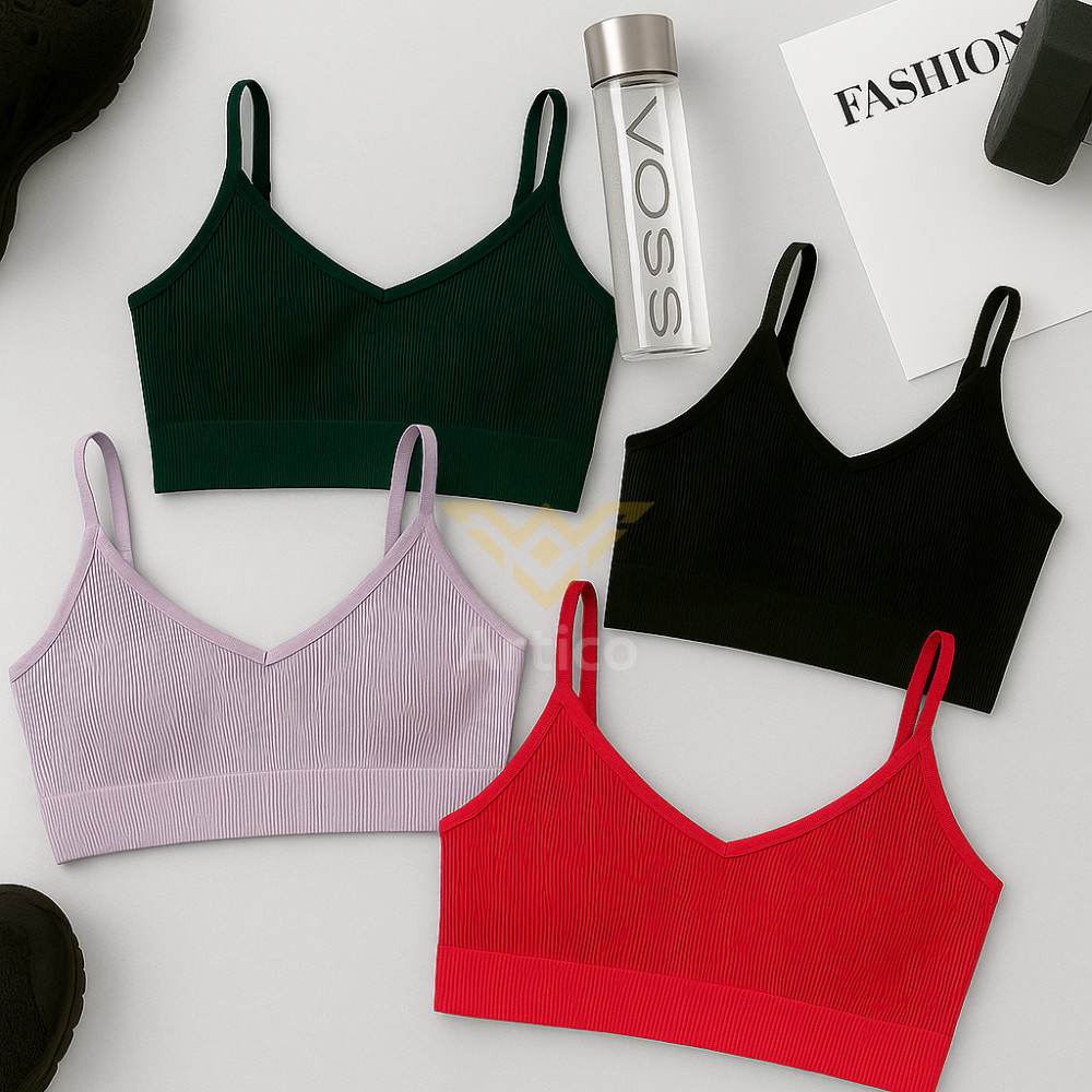 Top Feminino Canelado Premium Alça Fina Decote Em V Bojo Removível Academia em Oferta na Shopee