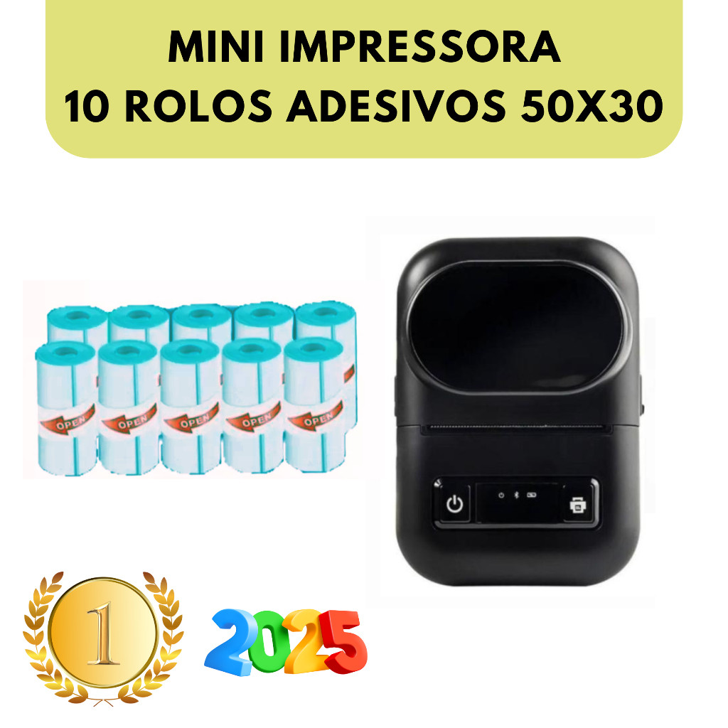 Impressora Térmica Bluetooth + 10 Bobinas Adesivas 50x30