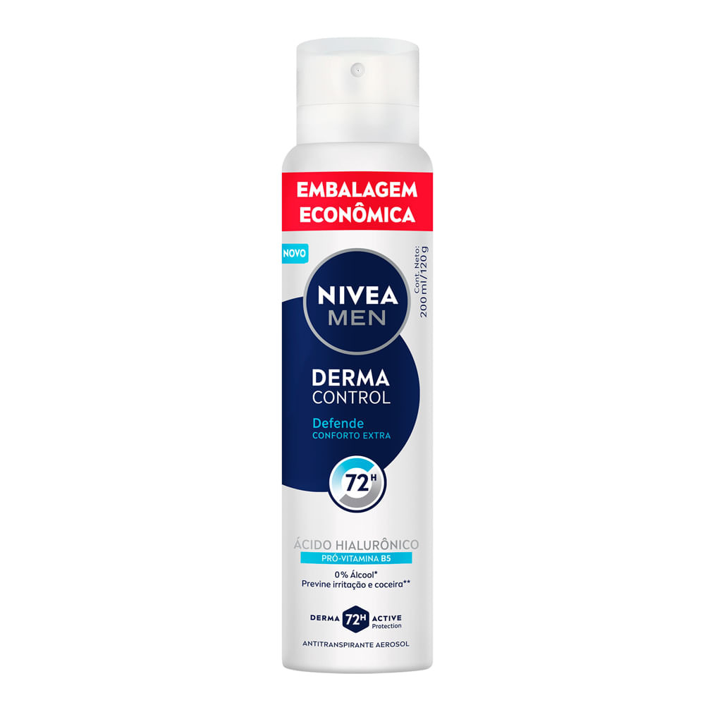 Desodorante Nivea Men Derma Control Defende Aerossol 72h Antitranspirante Embalagem Econômica 200ml - Beauty