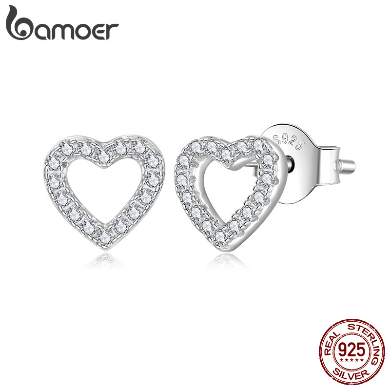 Brincos De Prata Esterlina 925 Bamoer Coração Moissanite Design Joias Presentes Para Mulheres