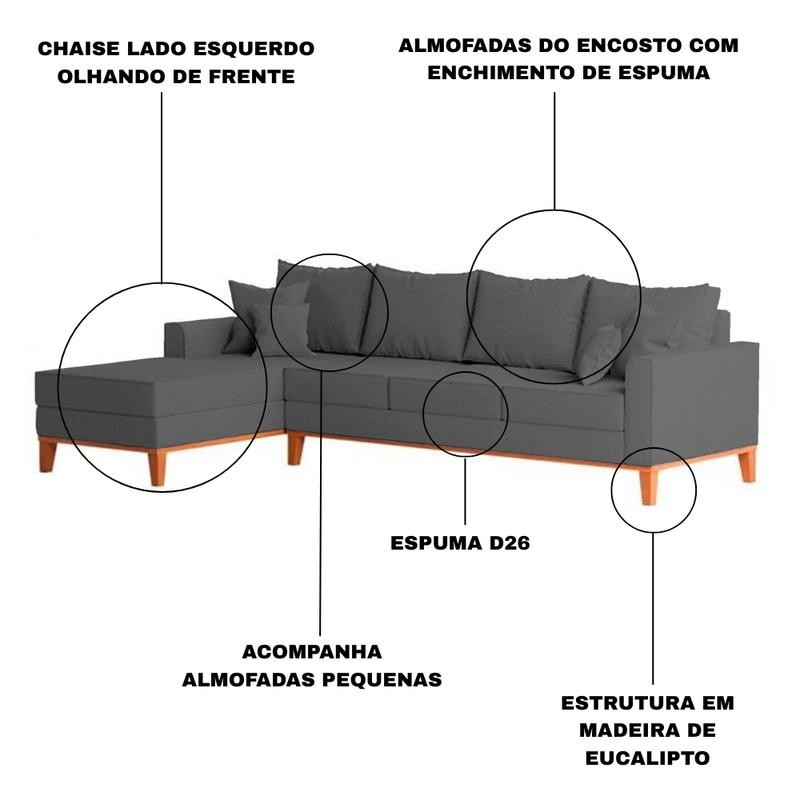 Sofá 4 Lugares Beny com Chaise Esquerdo Suede Cinza · foto 2