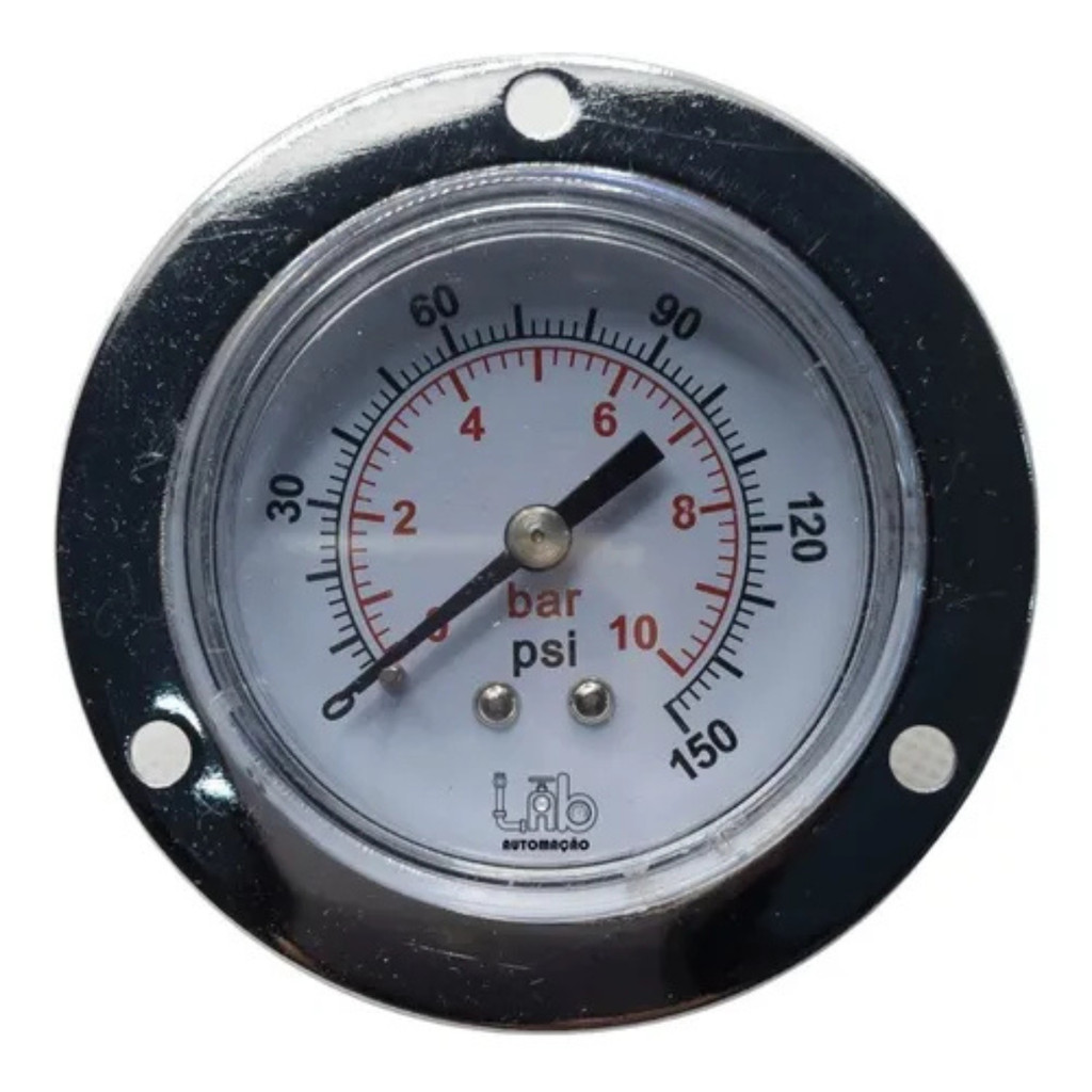 Manômetro painel 40mm rosca 1/8 com flange 10 bar 0-140 psi