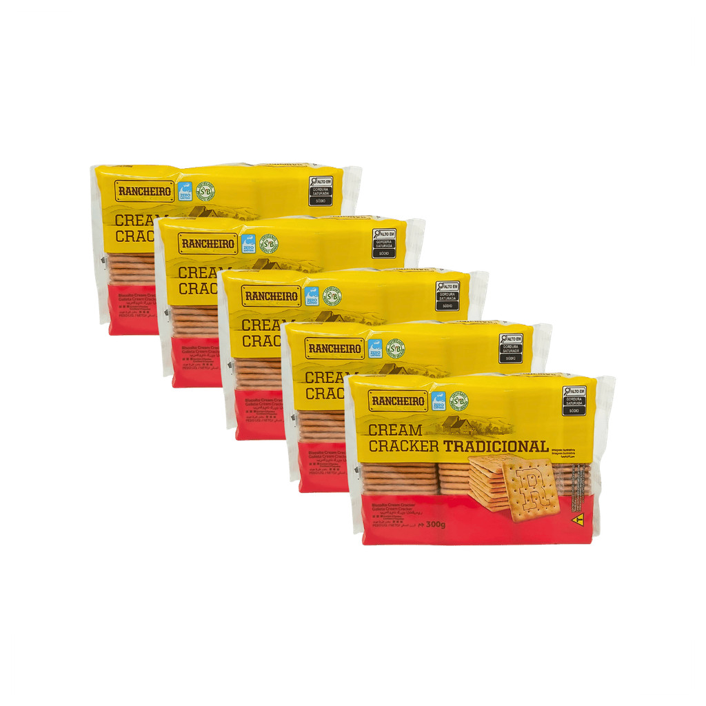 Biscoito Cream Cracker 300g Rancheiro - Kit com 5 Unidades - Produto Vegano - Não Contém Lacotose!!!