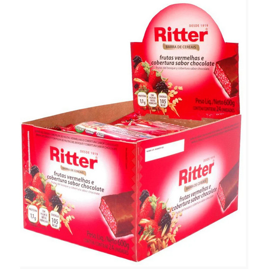 Barra De Cereal Frutas Vermelhas Cobertura Chocolate Ritter Com 24 Unidades De 2
