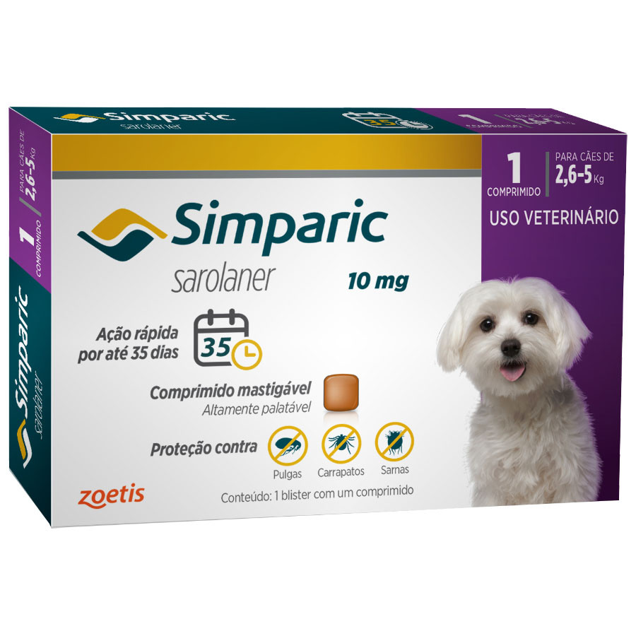 SIMPARIC 10 MG CAES DE 2,6 A 5 KG ANTIPULGAS 1 COMPRIMIDO