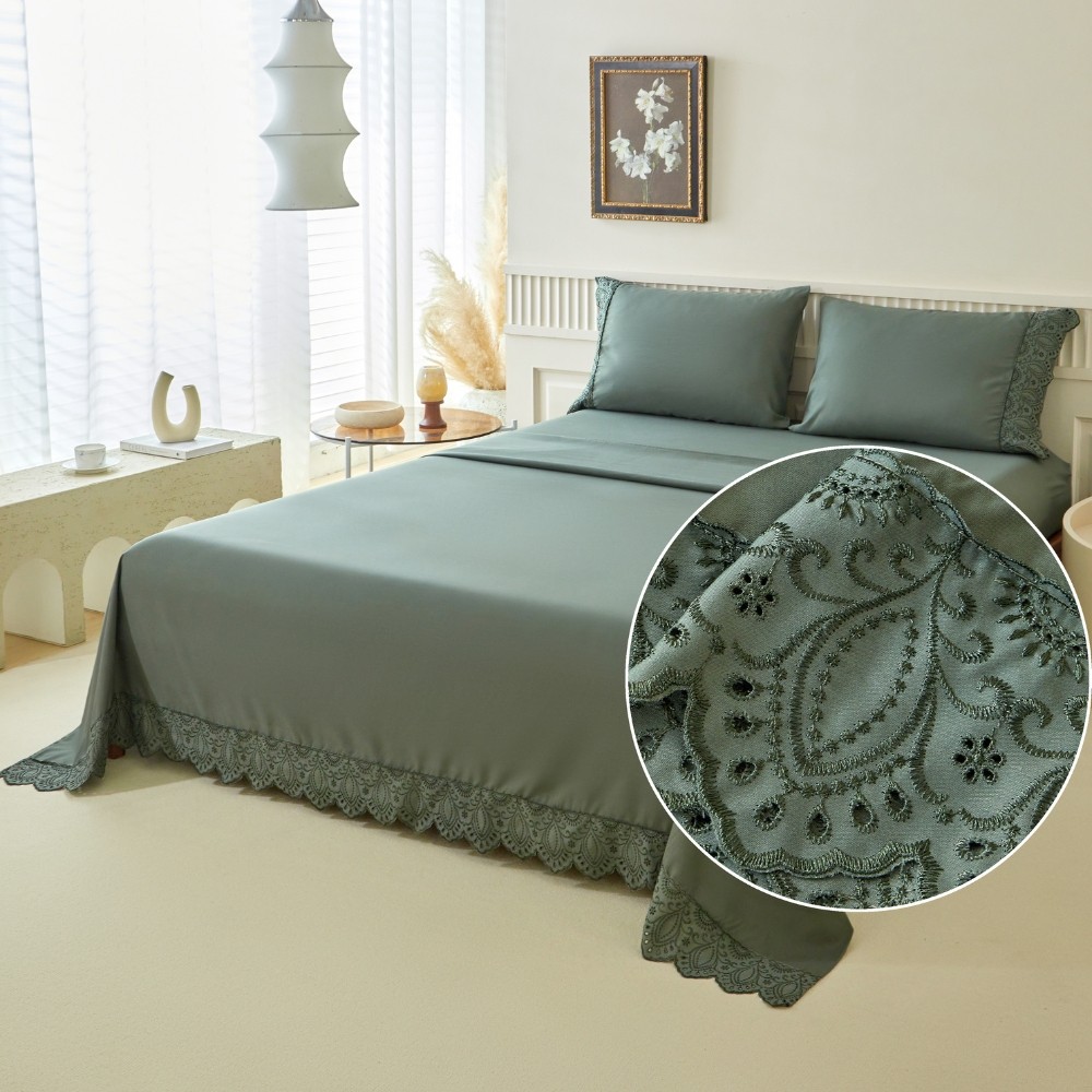 Jogo de Lençol 4 Pç Veneza Percal 400 fios Lese Bordado Inglês Micropercal King Queen Casal Solteiro em Oferta na Shopee