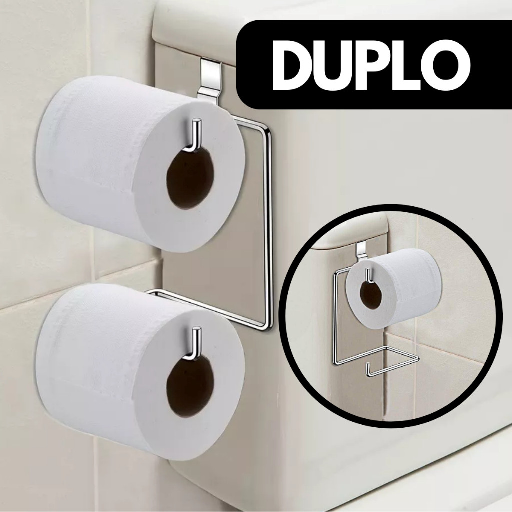 Suporte Porta Papel Higiênico Duplo Aramado Para Caixa Acoplada Cromado Aço Preto Branco