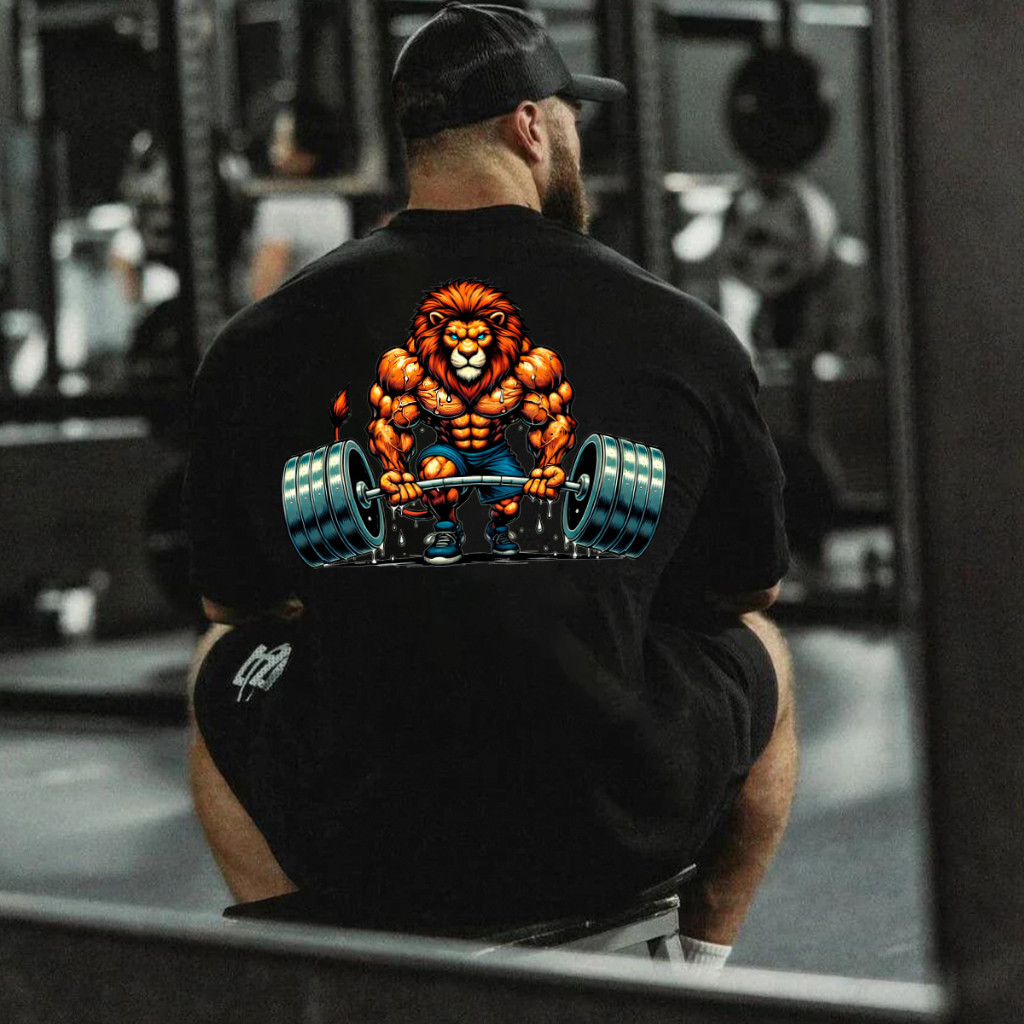 Camiseta Básica Streetwear Estampada Masculino 100% Algodão Leão Bombado Academia