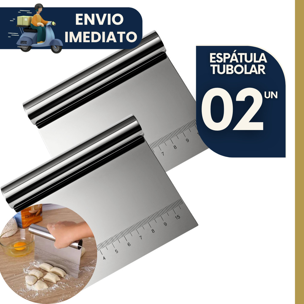Kit 2 unidades Espátula Tubular Aço Inox Cabo Tubular Resistente Durável para Massas Bolos e Confeitaria