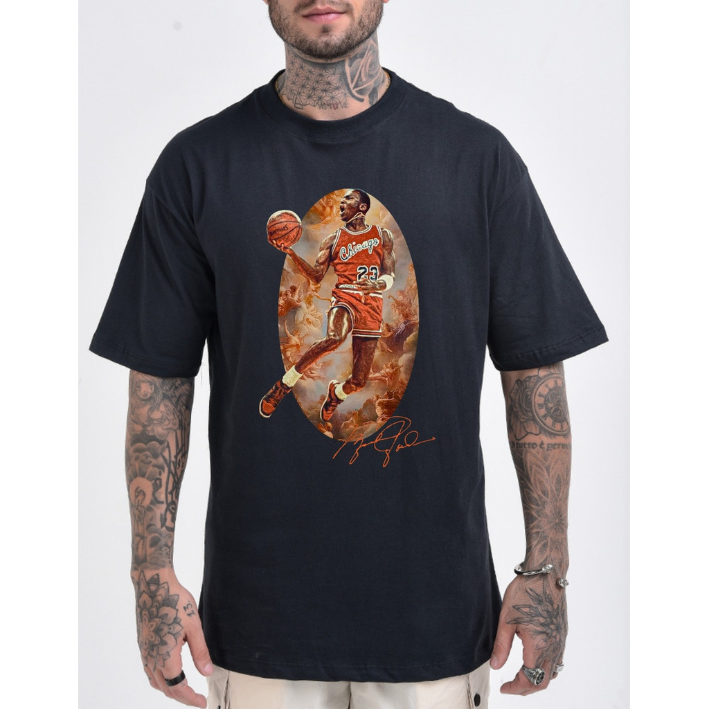 Camiseta Masculina Camisa Basica Oversized Gola Larga 100% Algodão Estampada Michael Jordan