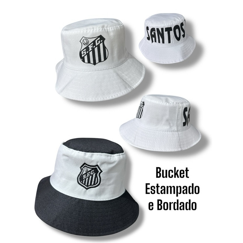 Chapéu Bucket Hat Time Santos tamanho  único adulto Branco Bicolor | Bordado e Estampado | Un