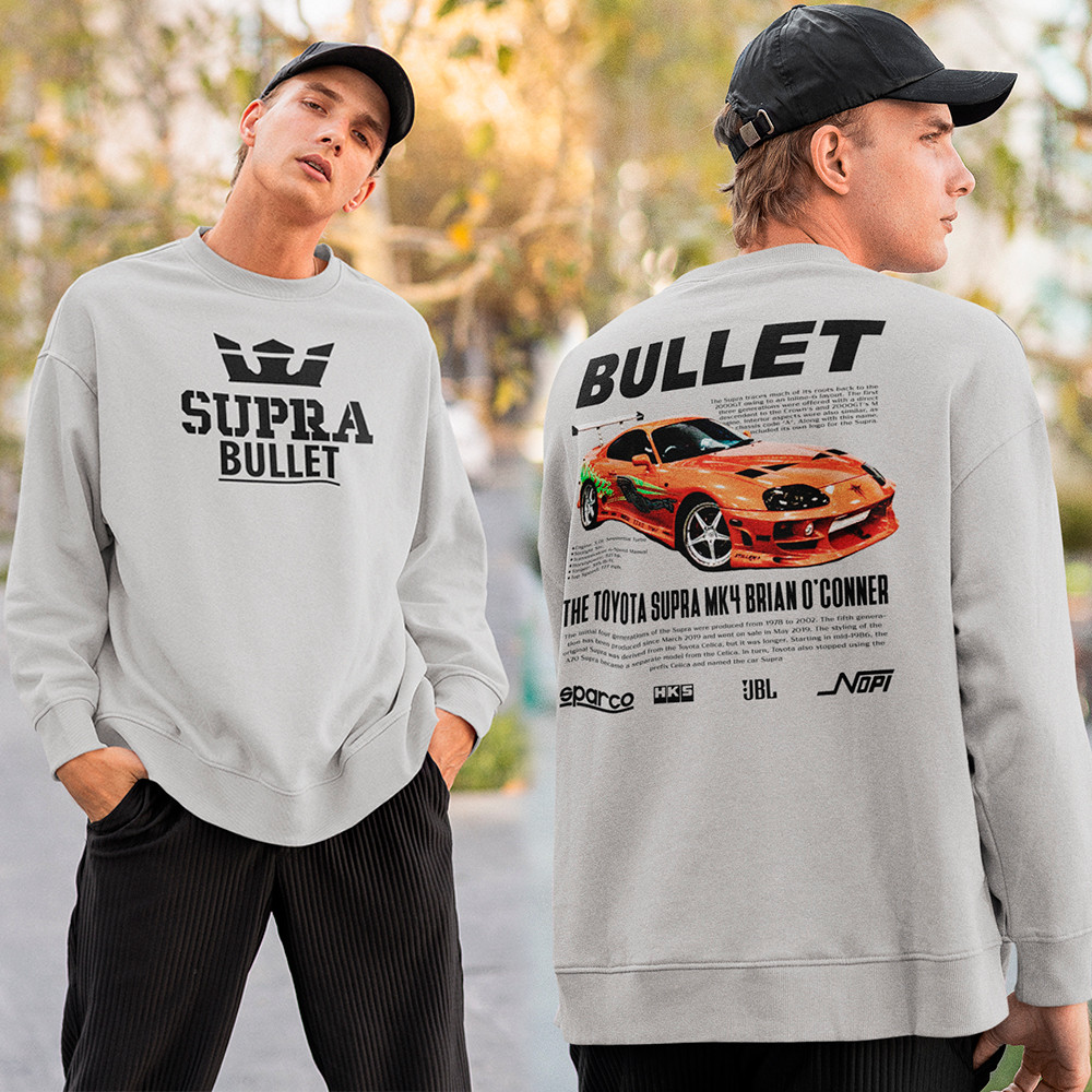 Moletom Carro Toyota Supra MK4 Bullet Brian O'Conner Velozes Furiosos Blusa De Frio Gola Careca