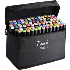 Kit 80 Conjunto De Canetas Marcador Permanente Ponta Dupla Escolar Cores Pincel Colorido Desenho