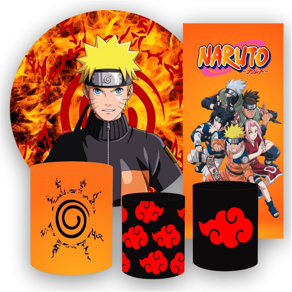 Kit Painel em tecido sublimado Redondo 1,5 + 3 Capas de Cilindro + 1 lateral 2x1 NARUTO