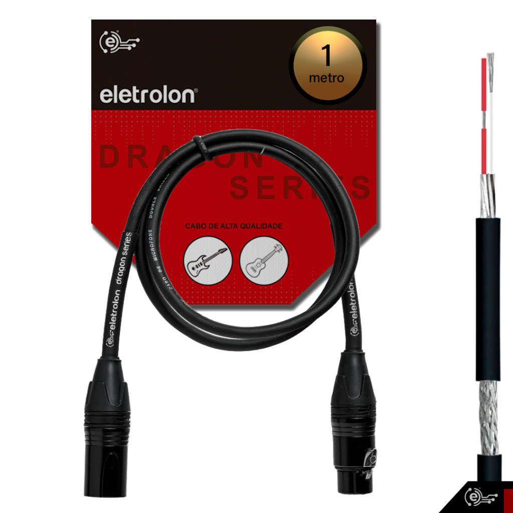 Cabo De Microfone Balanceado Xlr Macho Para Xlr Femea - Disponível em Vários Metros