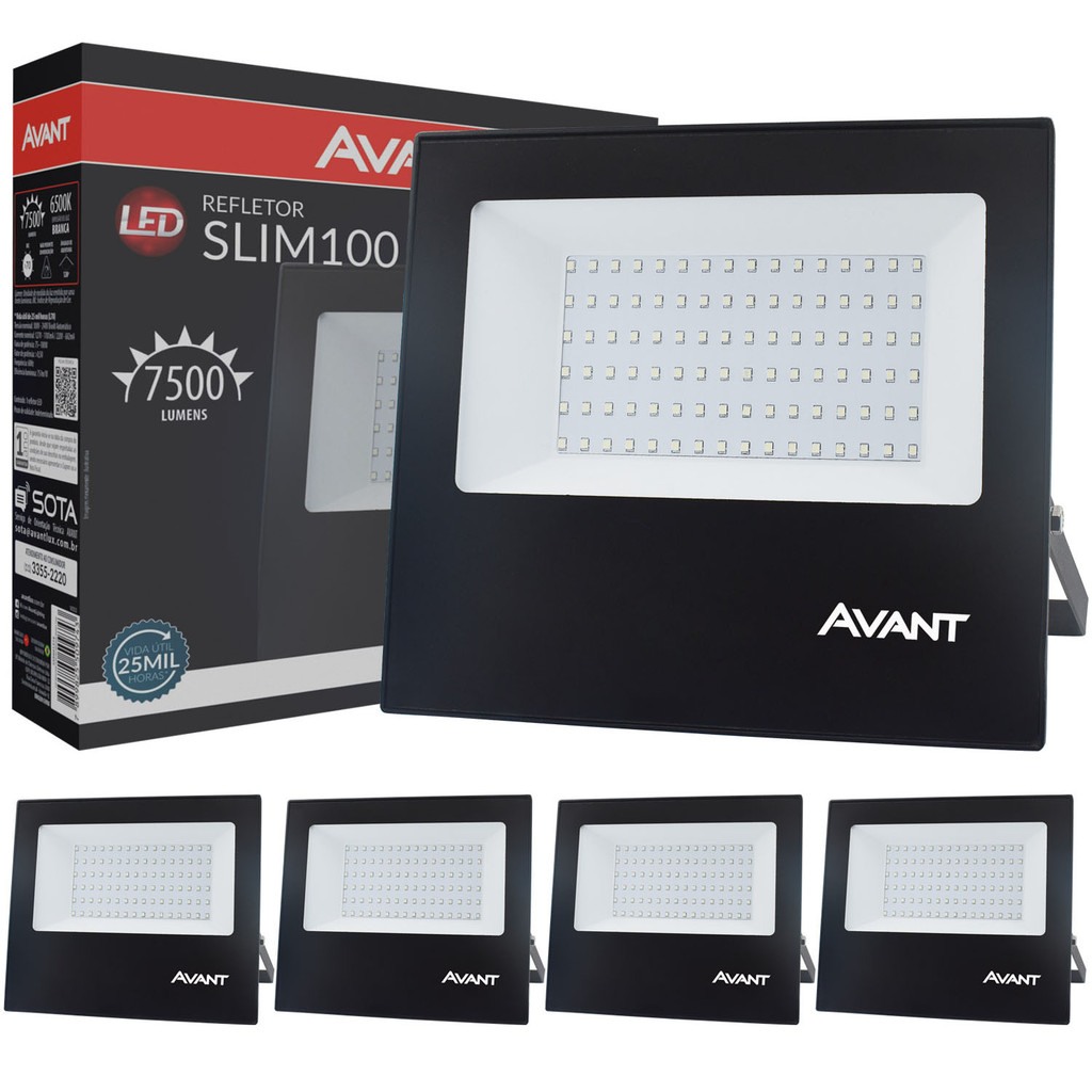 5 Refletor 100W Luz Branco Prova dÁgua Bivolt 6500K Casa